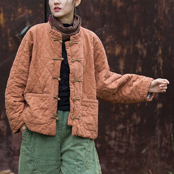 Giacca termica da donna in cotone a maniche lunghe con tasche e bottoni a rana invernali Buddha Stones - image 18