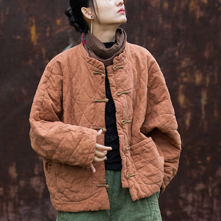 Giacca termica da donna in cotone a maniche lunghe con tasche e bottoni a rana invernali Buddha Stones - image 17