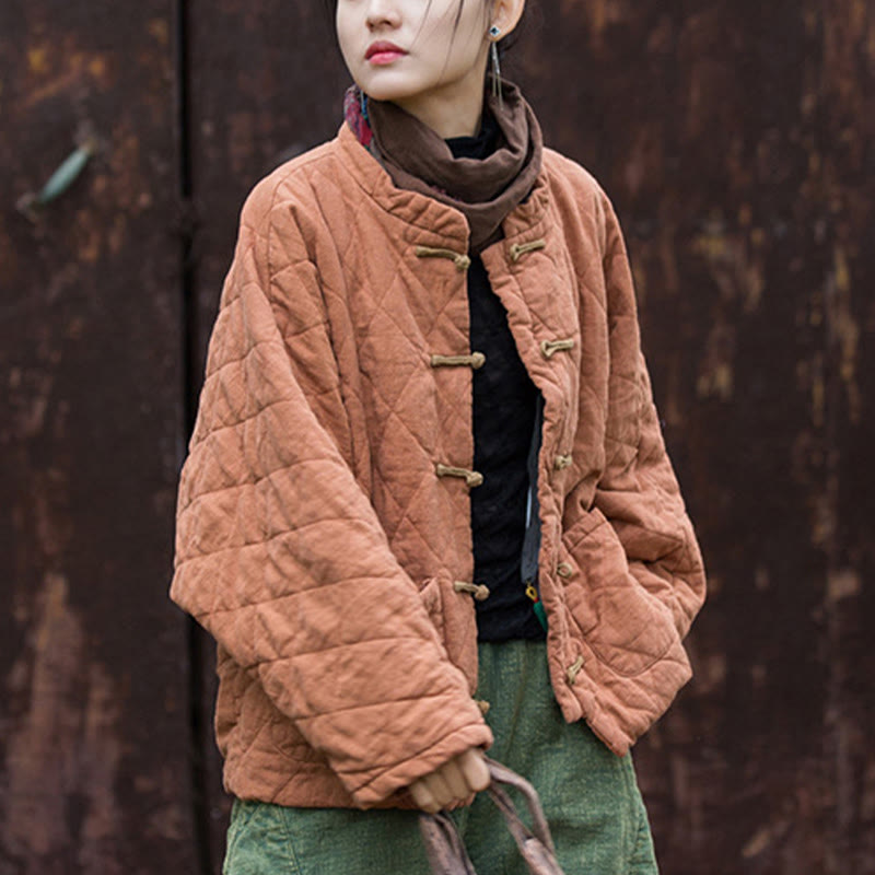 Giacca termica da donna in cotone a maniche lunghe con tasche e bottoni a rana invernali Buddha Stones - image 15