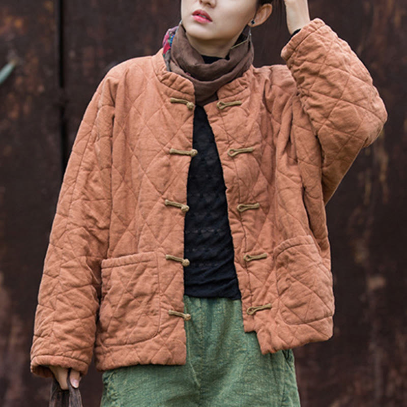 Giacca termica da donna in cotone a maniche lunghe con tasche e bottoni a rana invernali Buddha Stones - image 16