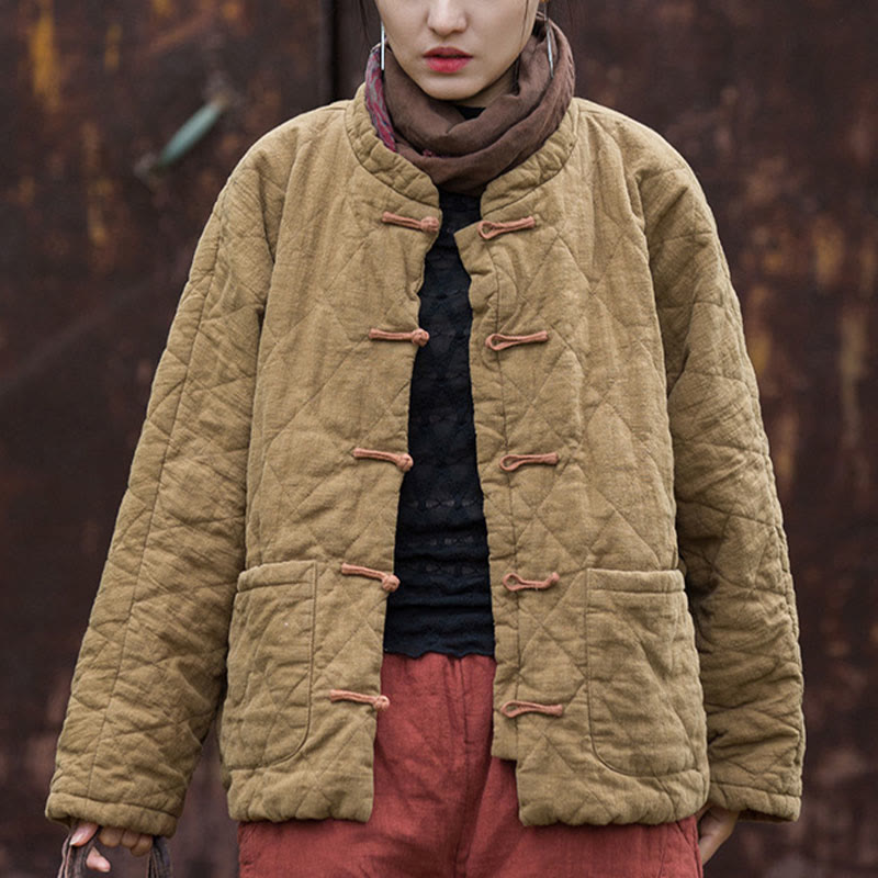 Giacca termica da donna in cotone a maniche lunghe con tasche e bottoni a rana invernali Buddha Stones - image 23