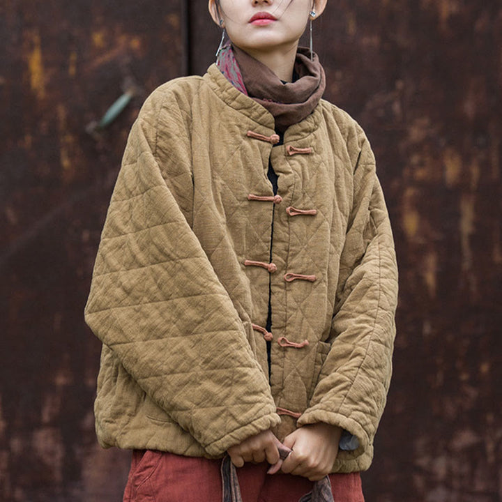 Giacca termica da donna in cotone a maniche lunghe con tasche e bottoni a rana invernali Buddha Stones - image 24