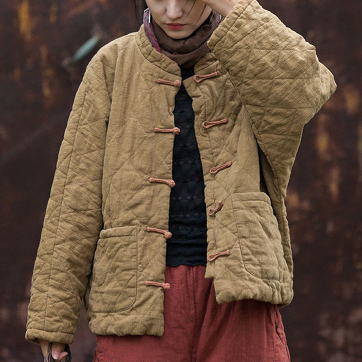 Giacca termica da donna in cotone a maniche lunghe con tasche e bottoni a rana invernali Buddha Stones - image 25