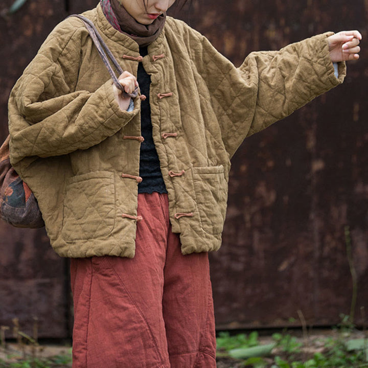 Giacca termica da donna in cotone a maniche lunghe con tasche e bottoni a rana invernali Buddha Stones - image 29
