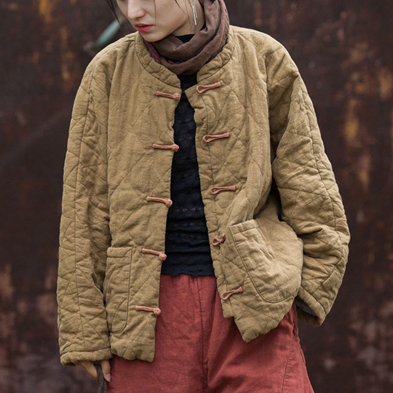 Giacca termica da donna in cotone a maniche lunghe con tasche e bottoni a rana invernali Buddha Stones - image 26