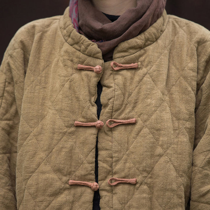 Giacca termica da donna in cotone a maniche lunghe con tasche e bottoni a rana invernali Buddha Stones - image 30