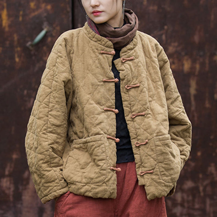 Giacca termica da donna in cotone a maniche lunghe con tasche e bottoni a rana invernali Buddha Stones - image 28