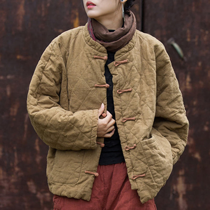 Giacca termica da donna in cotone a maniche lunghe con tasche e bottoni a rana invernali Buddha Stones - image 27