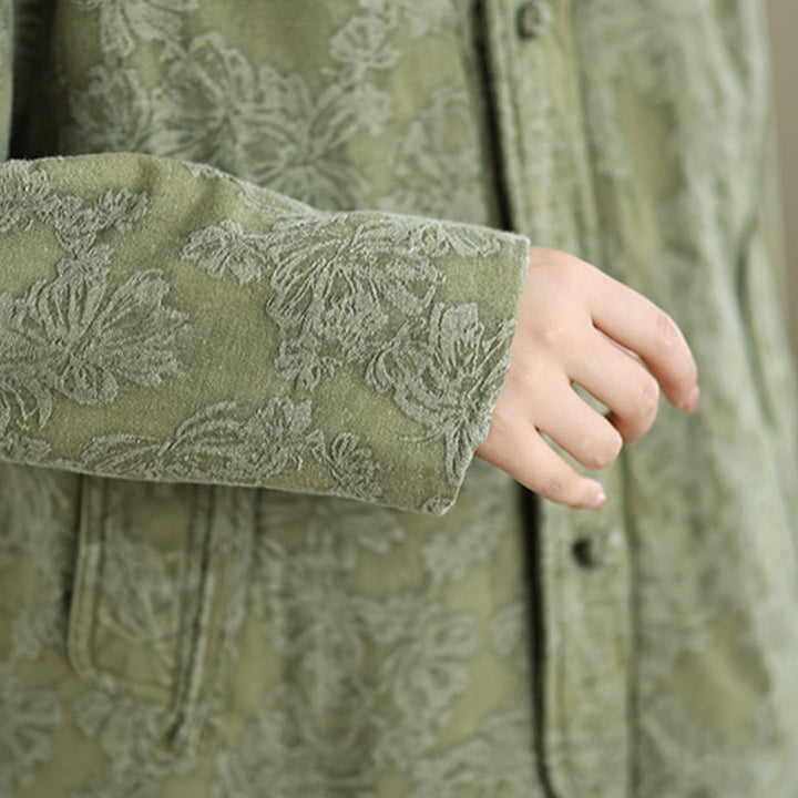 Giacca termica invernale da donna in cotone con maniche lunghe, scollo a V, bottoni a rana, jacquard Buddha Stones, con tasche - image 7