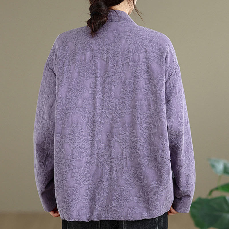 Giacca termica invernale da donna in cotone con maniche lunghe, scollo a V, bottoni a rana, jacquard Buddha Stones, con tasche - image 22