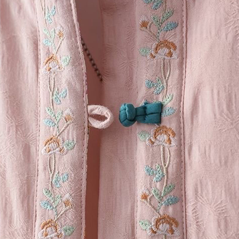 Giacca termica da donna in cotone a maniche lunghe con ricamo di fiori e bottoni a forma di rana invernale Buddha Stones - image 6