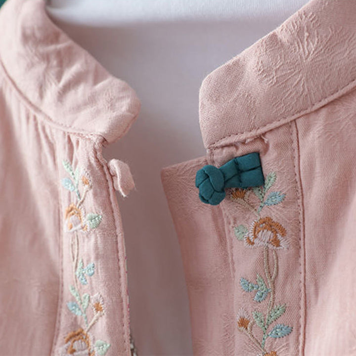 Giacca termica da donna in cotone a maniche lunghe con ricamo di fiori e bottoni a forma di rana invernale Buddha Stones - image 4