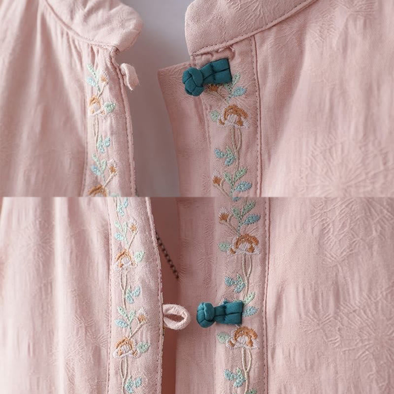 Giacca termica da donna in cotone a maniche lunghe con ricamo di fiori e bottoni a forma di rana invernale Buddha Stones - image 7