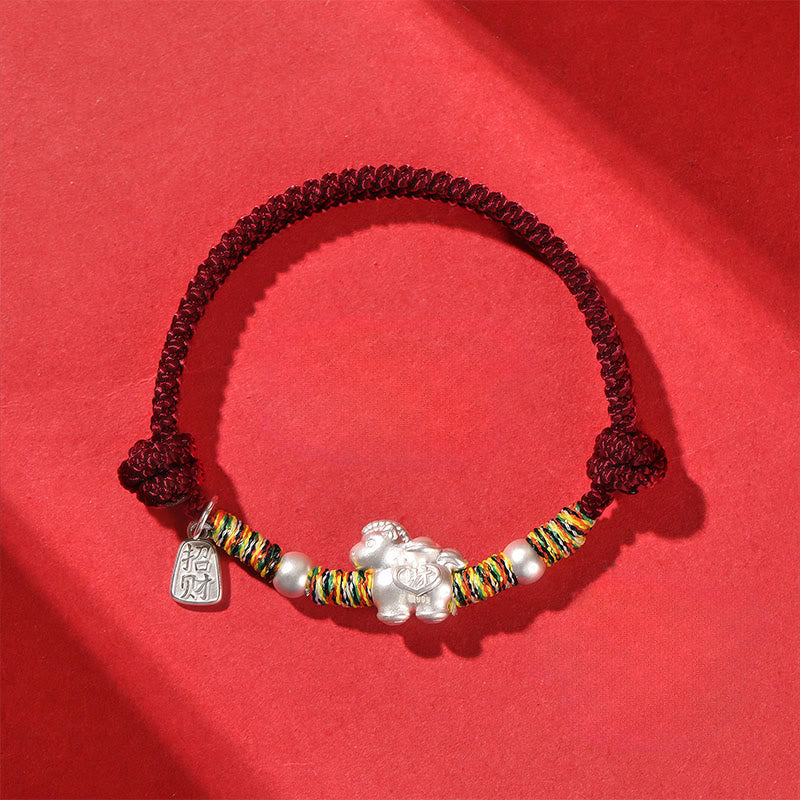 Braccialetto in corda realizzato a mano con Buddha Stones in argento sterling 999, anno del cavallo, libertà - Corda rosso scuro (circonferenza del polso: 14-21 cm) - image 5