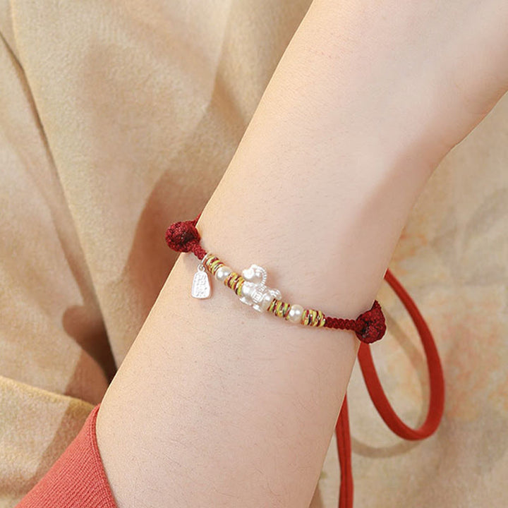 Braccialetto in corda realizzato a mano con Buddha Stones in argento sterling 999, anno del cavallo, libertà - image 8