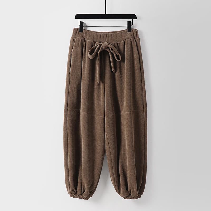 Pantaloni da uomo in velluto a coste di cotone con lacci e tasche, modello harem, tinta unita, invernali , Buddha Stones - Abbronzatura - US/UK/AU54, EU64 (9XL) - image 0