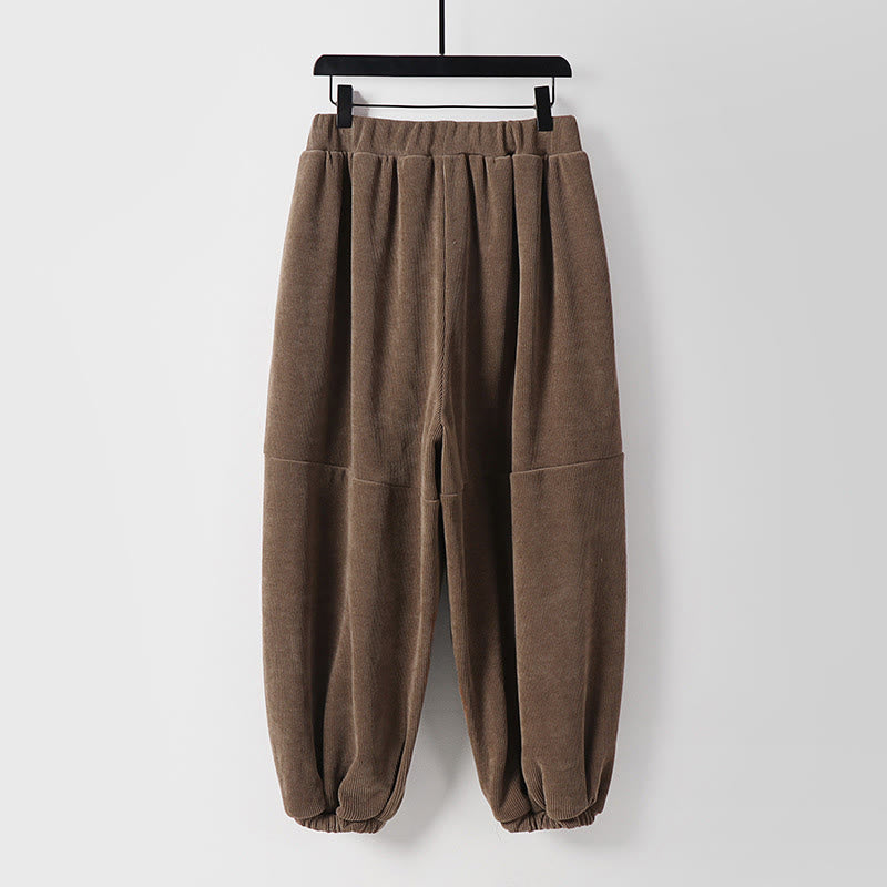 Pantaloni da uomo in velluto a coste di cotone con lacci e tasche, modello harem, tinta unita, invernali , Buddha Stones - image 1