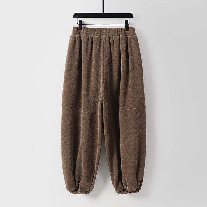 Pantaloni da uomo in velluto a coste di cotone con lacci e tasche, modello harem, tinta unita, invernali , Buddha Stones - image 1