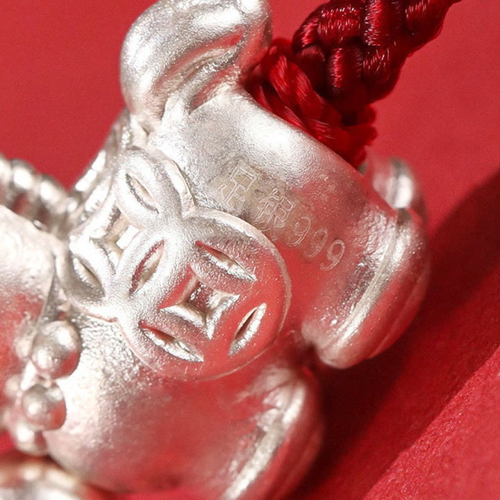 Braccialetto con cordino della prosperità dell'anno del cavallo in argento sterling 999 con agata rossa e Buddha Stones - image 14