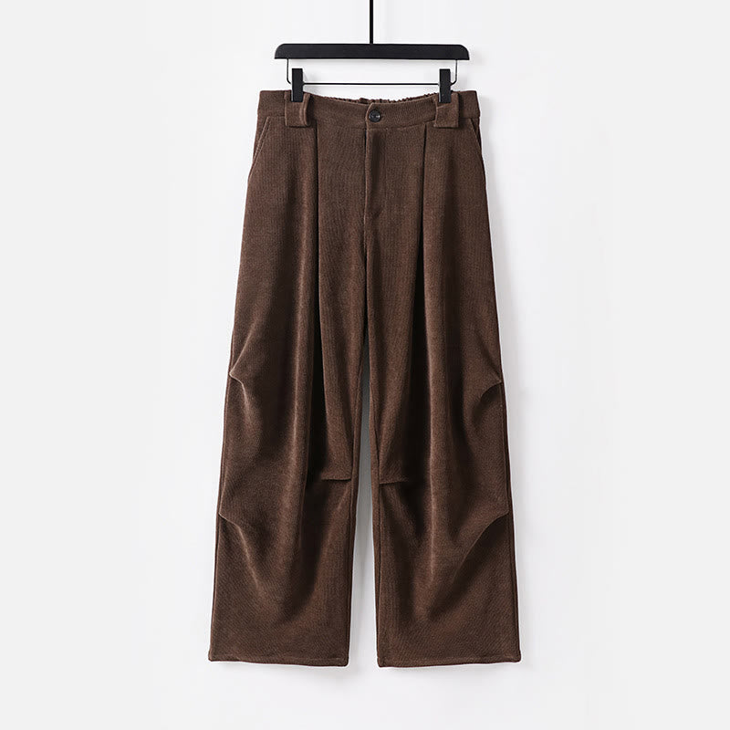 Pantaloni da uomo in velluto a coste di cotone con elastico in vita, gamba larga, tasche e bottoni invernali con cerniera Buddha Stones - Marrone sella - US/UK/AU54, EU64 (9XL) - image 0