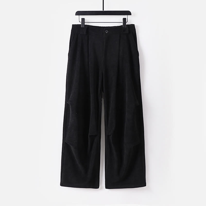 Pantaloni da uomo in velluto a coste di cotone con elastico in vita, gamba larga, tasche e bottoni invernali con cerniera Buddha Stones - Nero - US/UK/AU54, EU64 (9XL) - image 10