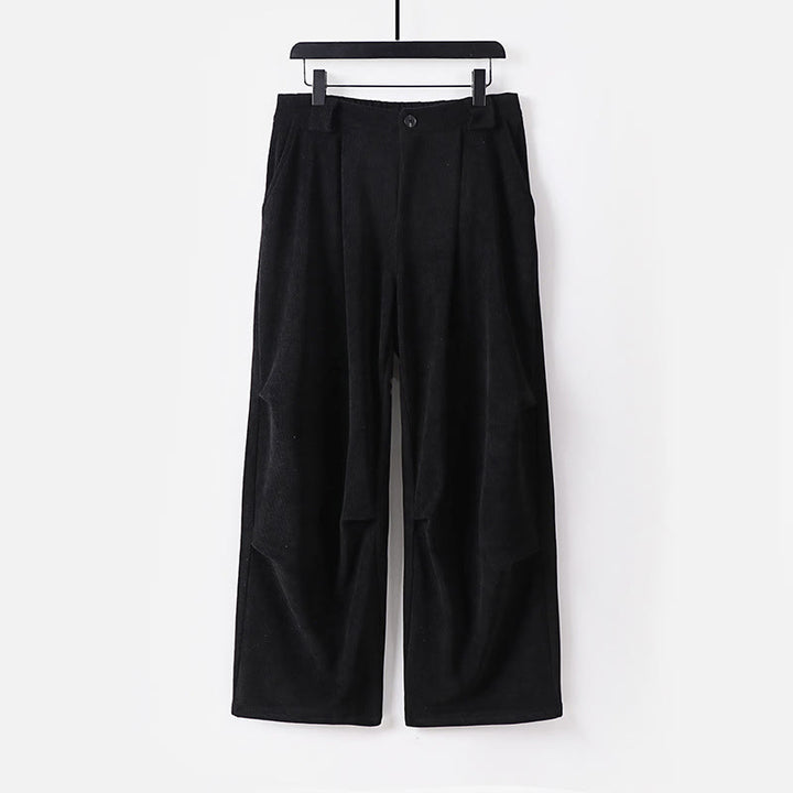 Pantaloni da uomo in velluto a coste di cotone con elastico in vita, gamba larga, tasche e bottoni invernali con cerniera Buddha Stones - Nero - US/UK/AU54, EU64 (9XL) - image 10