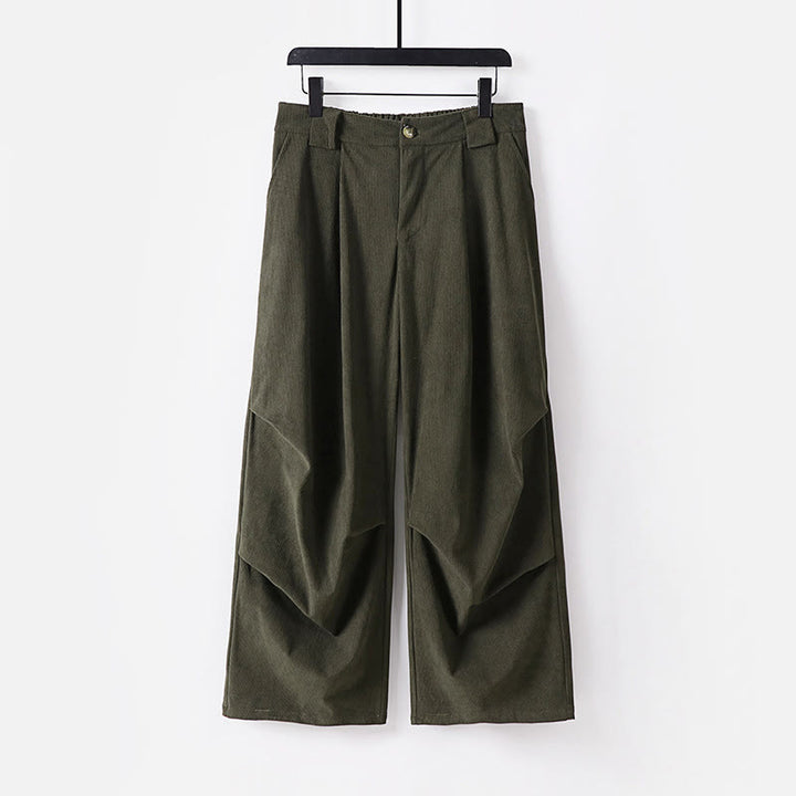 Pantaloni da uomo in velluto a coste di cotone con elastico in vita, gamba larga, tasche e bottoni invernali con cerniera Buddha Stones - Verde Mare Scuro - US/UK/AU54, EU64 (9XL) - image 11