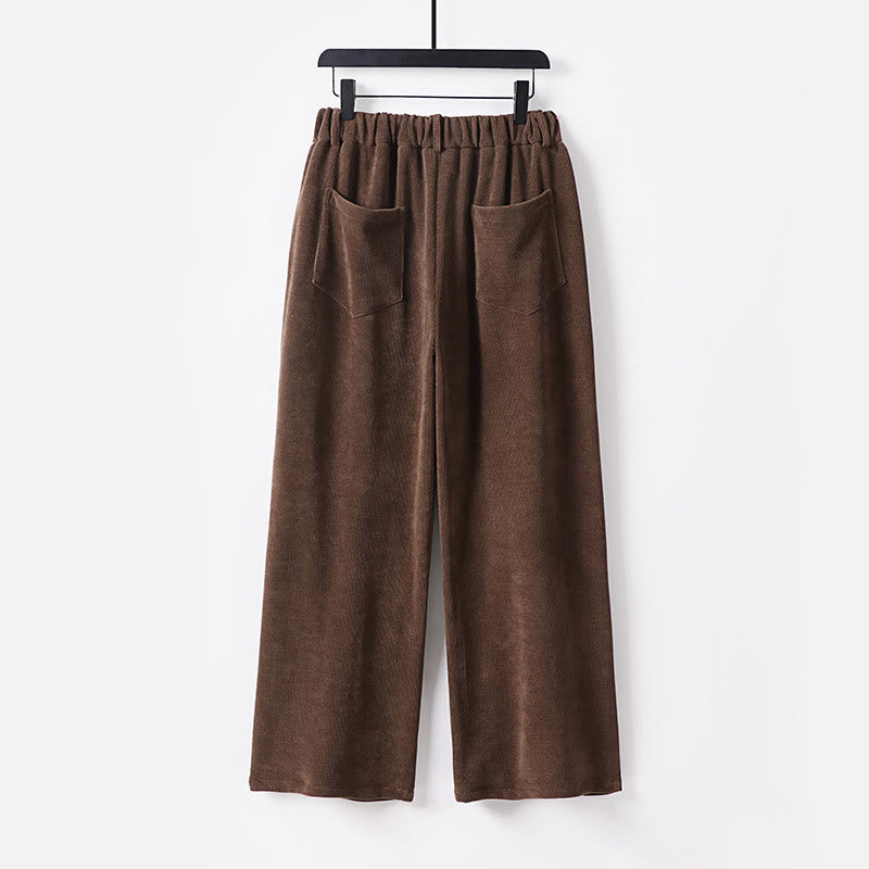 Pantaloni da uomo in velluto a coste di cotone con elastico in vita, gamba larga, tasche e bottoni invernali con cerniera Buddha Stones - image 1