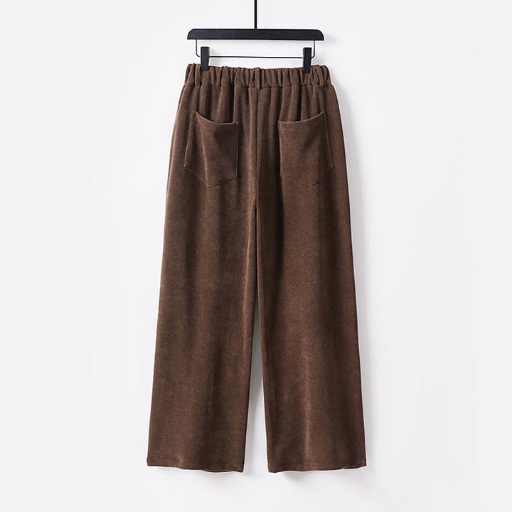Pantaloni da uomo in velluto a coste di cotone con elastico in vita, gamba larga, tasche e bottoni invernali con cerniera Buddha Stones - image 1
