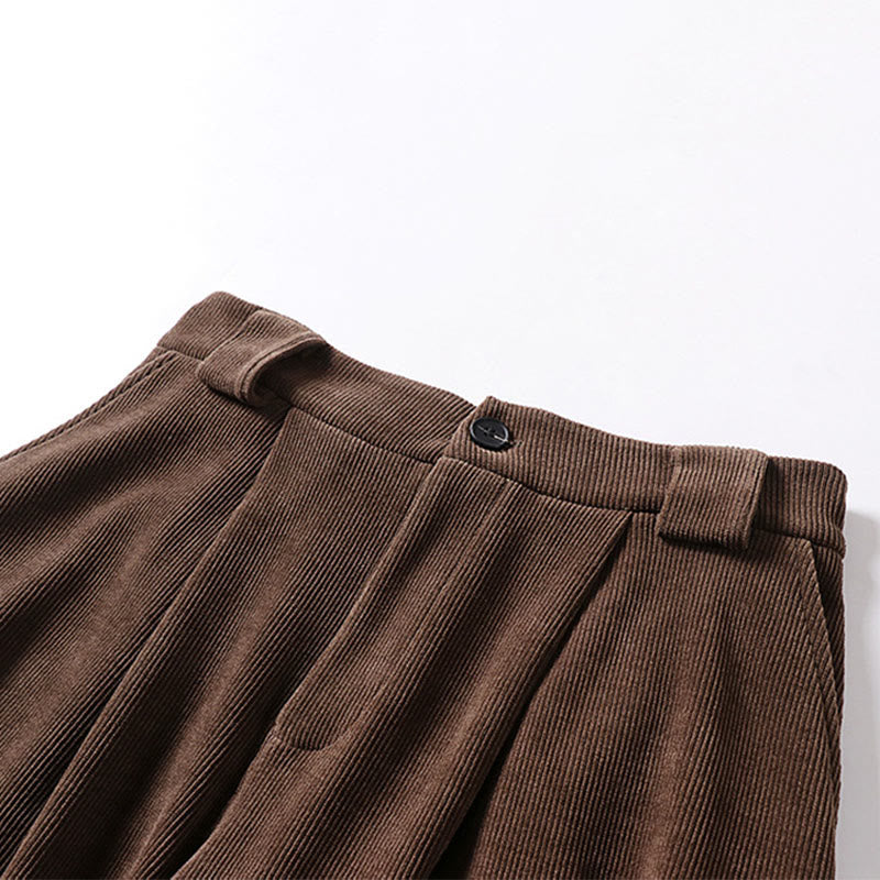 Pantaloni da uomo in velluto a coste di cotone con elastico in vita, gamba larga, tasche e bottoni invernali con cerniera Buddha Stones - image 2