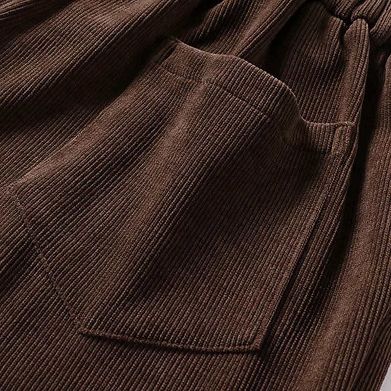 Pantaloni da uomo in velluto a coste di cotone con elastico in vita, gamba larga, tasche e bottoni invernali con cerniera Buddha Stones - image 7