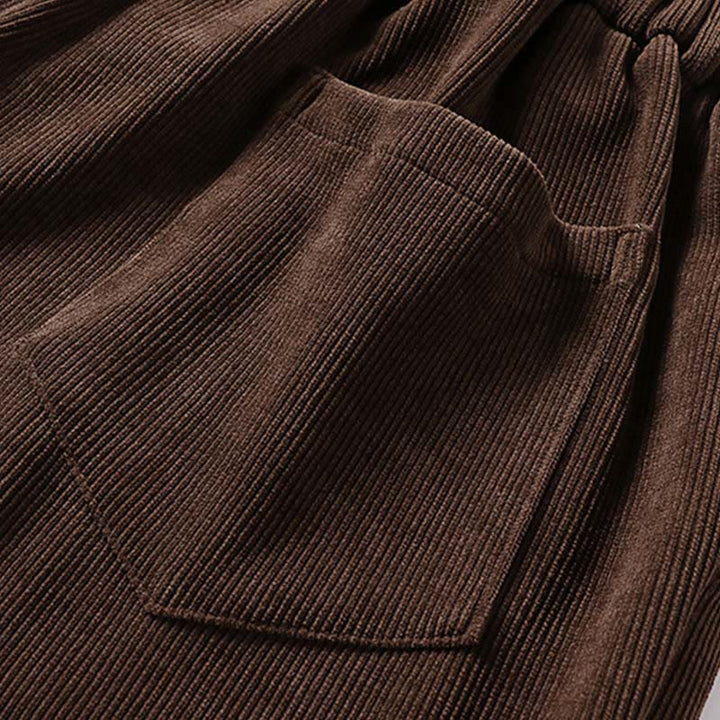Pantaloni da uomo in velluto a coste di cotone con elastico in vita, gamba larga, tasche e bottoni invernali con cerniera Buddha Stones - image 7