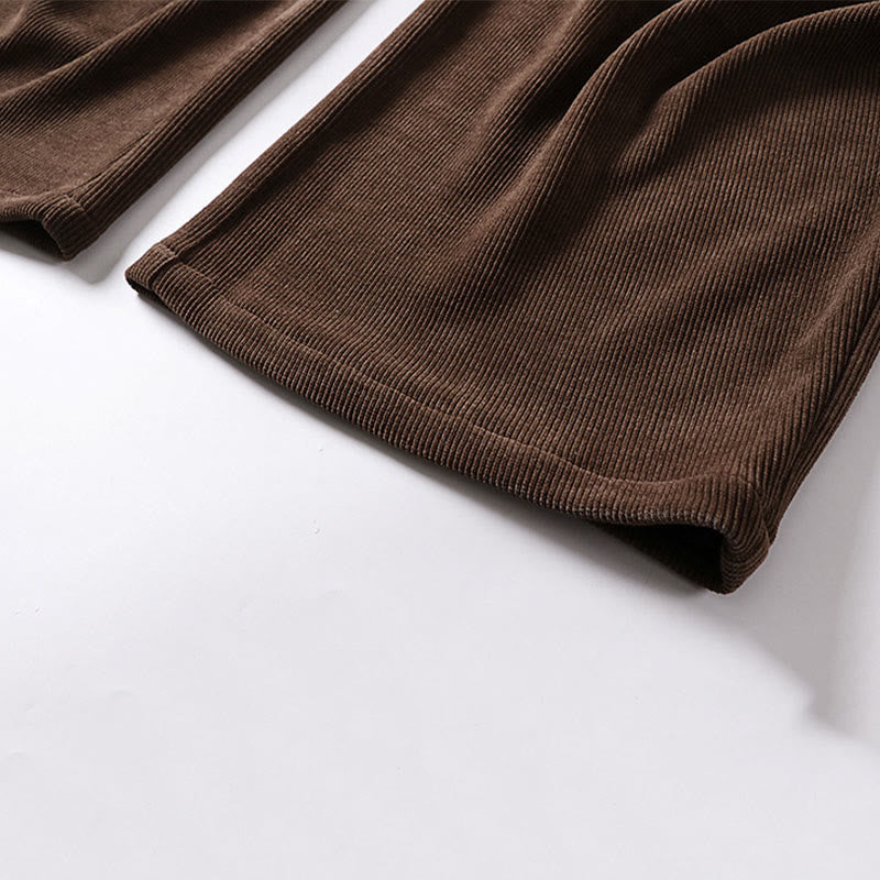 Pantaloni da uomo in velluto a coste di cotone con elastico in vita, gamba larga, tasche e bottoni invernali con cerniera Buddha Stones - image 8