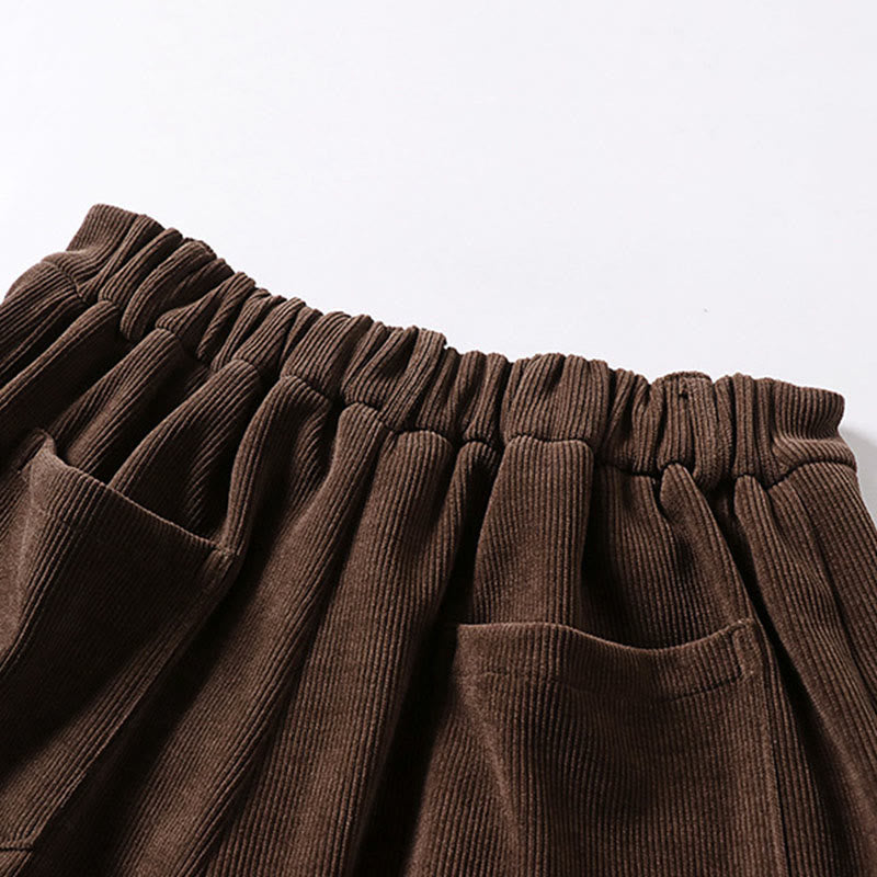 Pantaloni da uomo in velluto a coste di cotone con elastico in vita, gamba larga, tasche e bottoni invernali con cerniera Buddha Stones - image 3