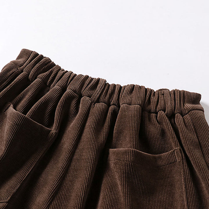 Pantaloni da uomo in velluto a coste di cotone con elastico in vita, gamba larga, tasche e bottoni invernali con cerniera Buddha Stones - image 3