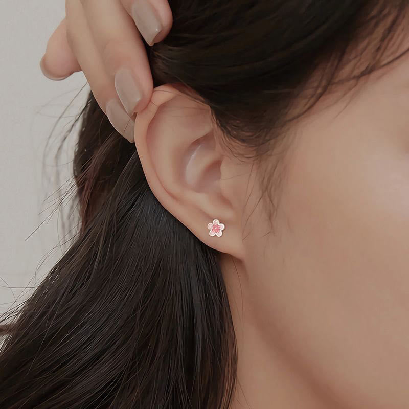 Orecchini Buddha Stones in argento sterling 999 con fiori di pesco e benedizione - image 3