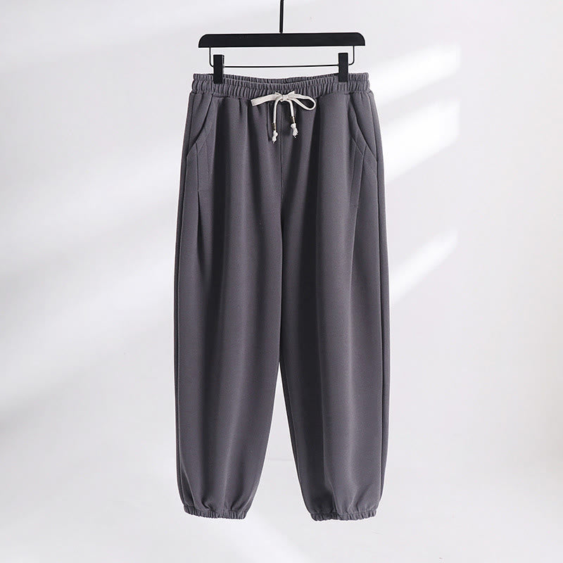 Pantaloni harem da uomo in cotone con tasche, foderati in pile, con coulisse, modello regolare, autunno inverno, tinta unita , Buddha Stones - Grigio scuro (versione normale) - US/UK/AU54, EU64 (9XL) - image 0