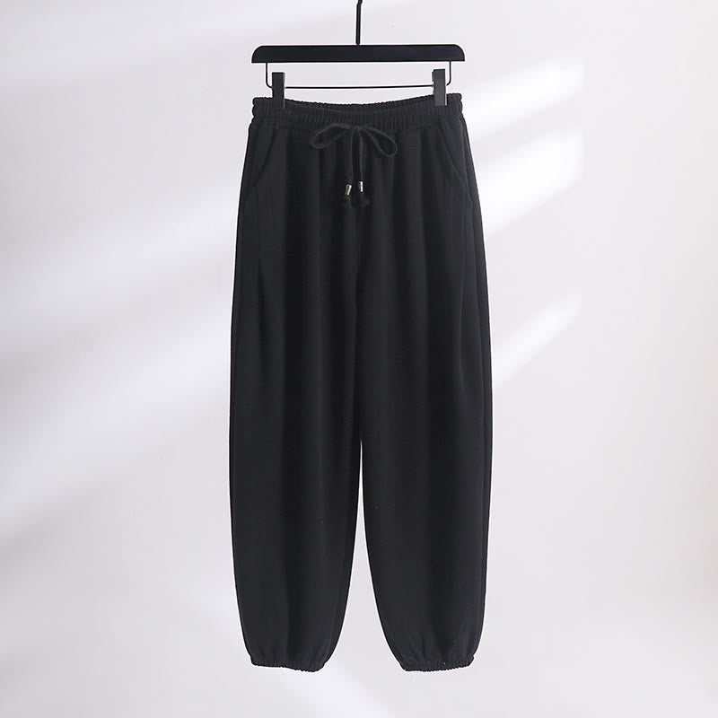 Pantaloni harem da uomo in cotone con tasche, foderati in pile, con coulisse, modello regolare, autunno inverno, tinta unita , Buddha Stones - Nero (versione standard) - US/UK/AU54, EU64 (9XL) - image 8