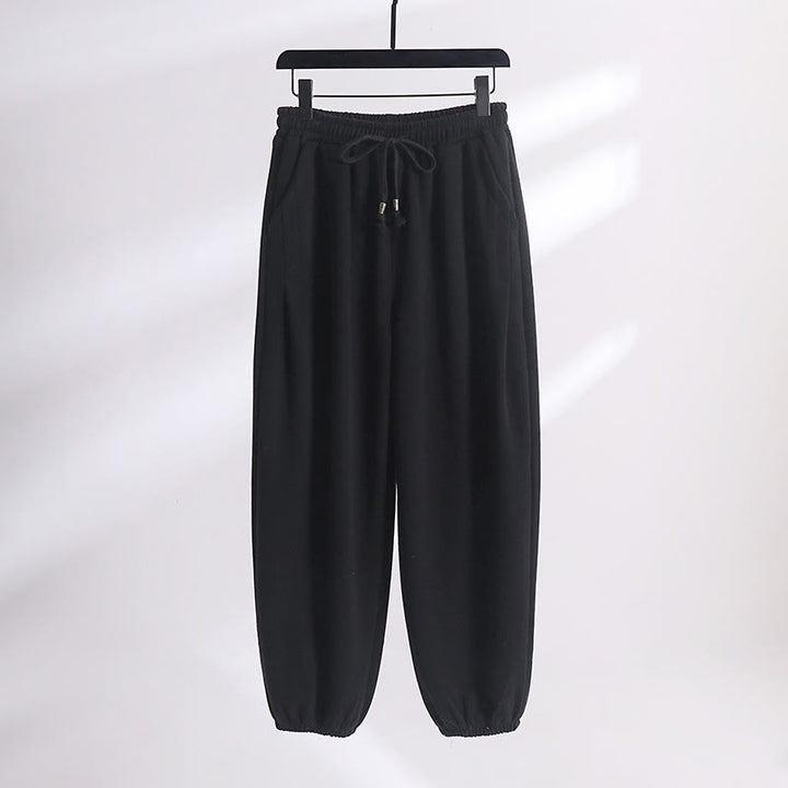 Pantaloni harem da uomo in cotone con tasche, foderati in pile, con coulisse, modello regolare, autunno inverno, tinta unita , Buddha Stones - Nero (versione standard) - US/UK/AU54, EU64 (9XL) - image 8