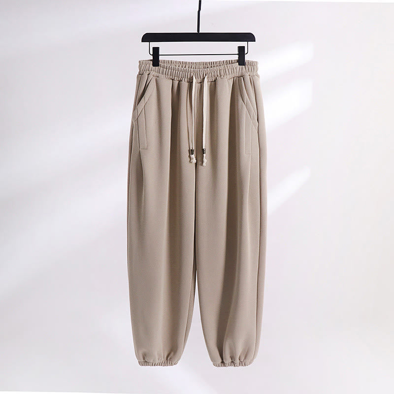 Pantaloni harem da uomo in cotone con tasche, foderati in pile, con coulisse, modello regolare, autunno inverno, tinta unita , Buddha Stones - Beige (versione standard) - US/UK/AU54, EU64 (9XL) - image 9
