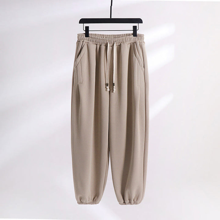 Pantaloni harem da uomo in cotone con tasche, foderati in pile, con coulisse, modello regolare, autunno inverno, tinta unita , Buddha Stones - Beige (versione standard) - US/UK/AU54, EU64 (9XL) - image 9