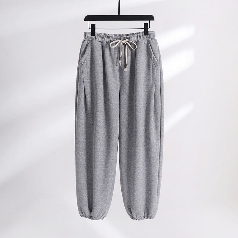 Pantaloni harem da uomo in cotone con tasche, foderati in pile, con coulisse, modello regolare, autunno inverno, tinta unita , Buddha Stones - Grigio chiaro (versione standard) - US/UK/AU54, EU64 (9XL) - image 10