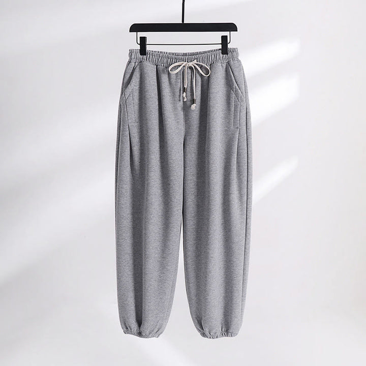 Pantaloni harem da uomo in cotone con tasche, foderati in pile, con coulisse, modello regolare, autunno inverno, tinta unita , Buddha Stones - Grigio chiaro (versione standard) - US/UK/AU54, EU64 (9XL) - image 10