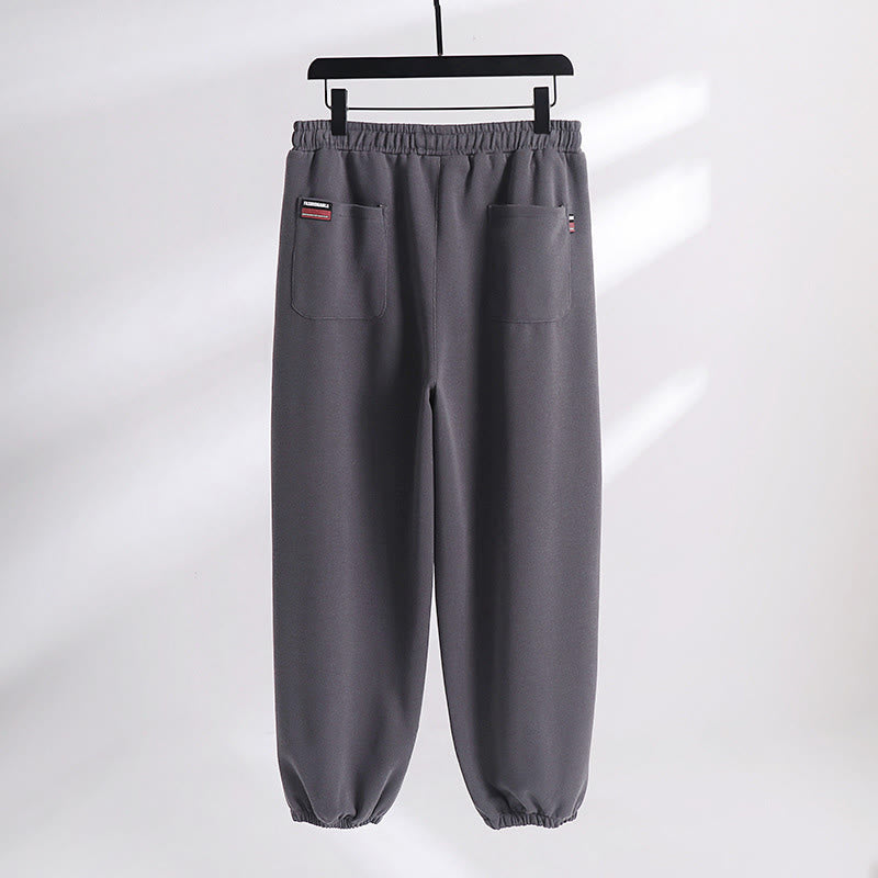 Pantaloni harem da uomo in cotone con tasche, foderati in pile, con coulisse, modello regolare, autunno inverno, tinta unita , Buddha Stones - image 1