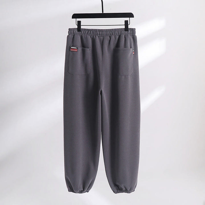 Pantaloni harem da uomo in cotone con tasche, foderati in pile, con coulisse, modello regolare, autunno inverno, tinta unita , Buddha Stones - image 1