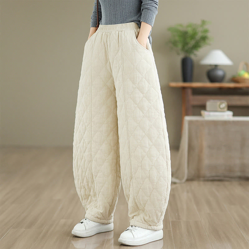 Pantaloni da donna in cotone con motivo a rombi invernali Buddha Stones e tasche - image 11