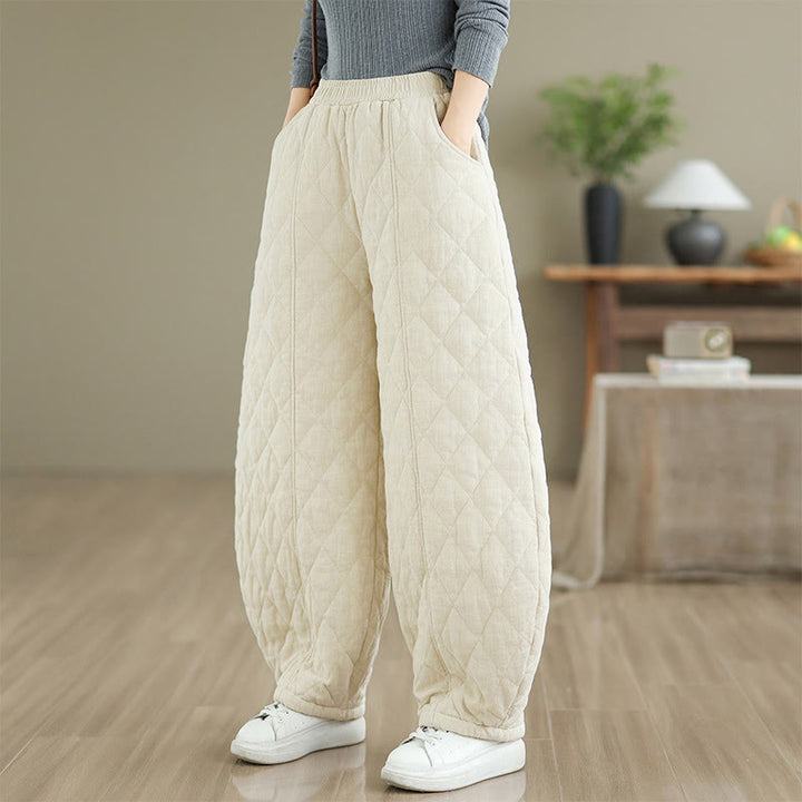 Pantaloni da donna in cotone con motivo a rombi invernali Buddha Stones e tasche - image 11