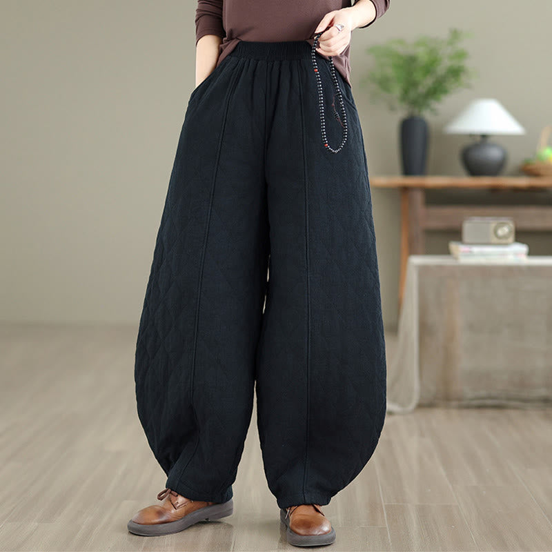 Pantaloni da donna in cotone con motivo a rombi invernali Buddha Stones e tasche - image 14