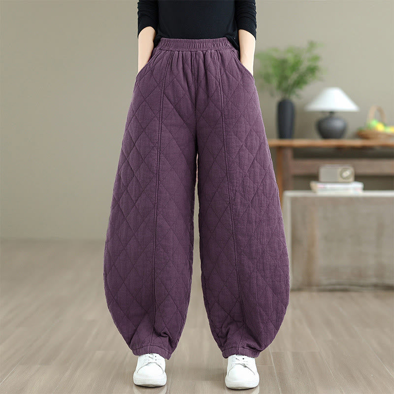 Pantaloni da donna in cotone con motivo a rombi invernali Buddha Stones e tasche - Viola - US8-10, UK/AU12-14, EU40-42 (2XL) - image 18