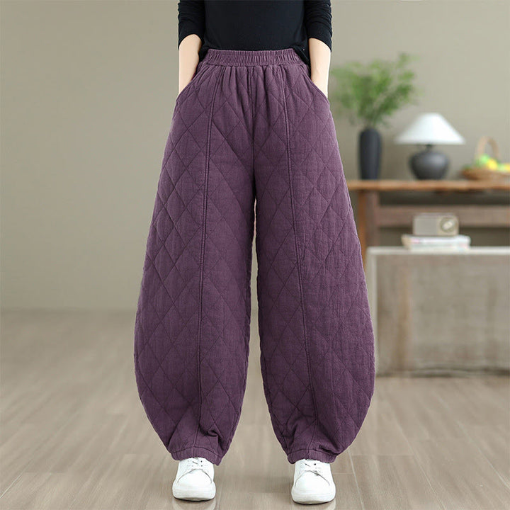 Pantaloni da donna in cotone con motivo a rombi invernali Buddha Stones e tasche - Viola - US8-10, UK/AU12-14, EU40-42 (2XL) - image 18